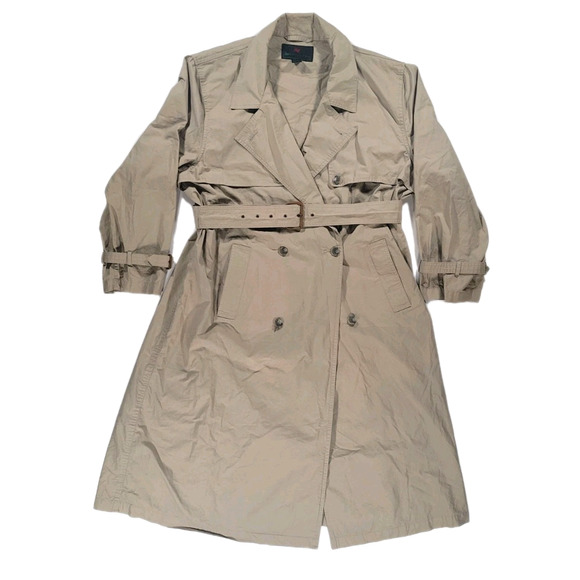 Vintage 1980's Abercrombie & Fitch Mens Large Beige Trench Coat - Picture 1 of 8